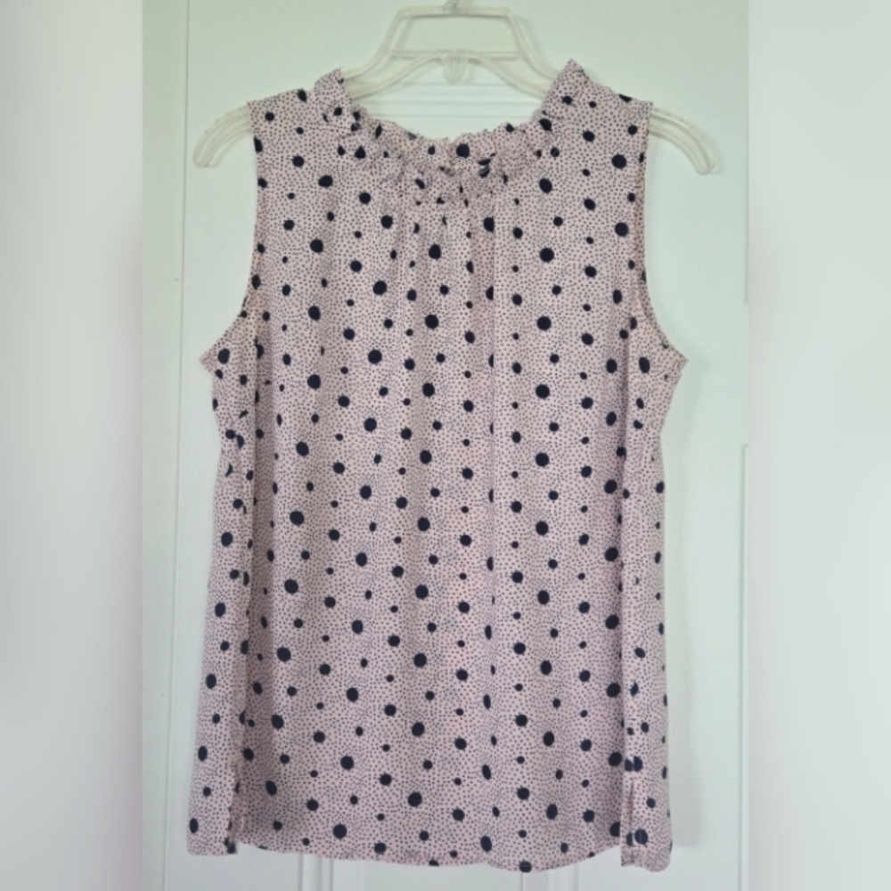 Talbots Navy and Pink Polka Dot Blouse